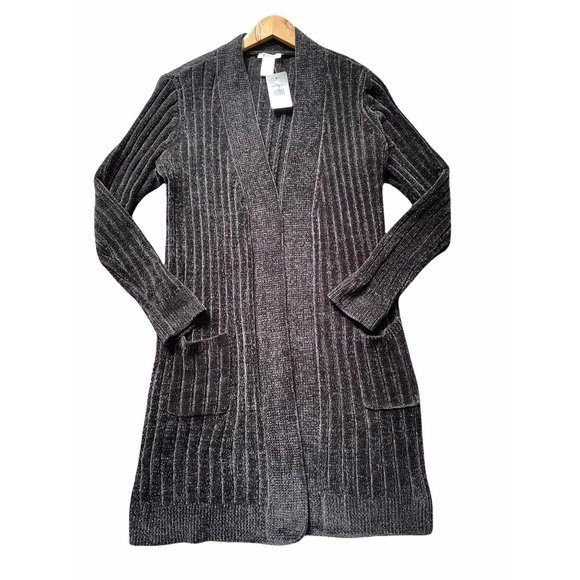 Matty M Sweaters - New! Matty M Long Chenille Charcoal Gray Open Card